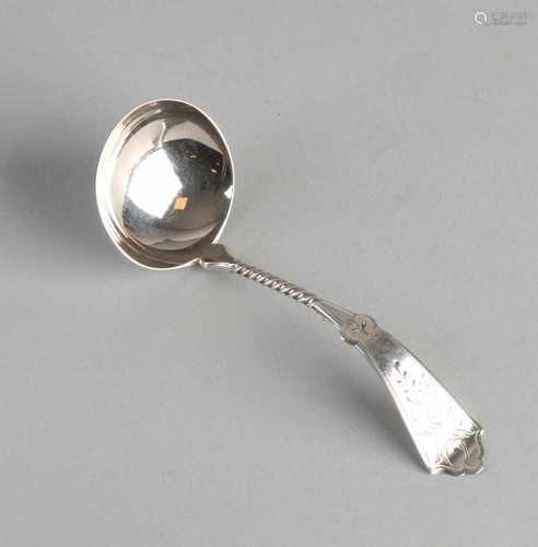 835/000 Silver cream spoon with a round bucket, partly twisted hook stem and floral finely