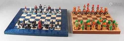 Two chess games. One time Russian chess Matryoshka. One time polystone painted chess. Size: 12 x