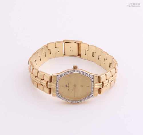 Yellow gold ladies watch, 585/000, with diamond. Wristwatch, brand Bonard, with an oval-shaped