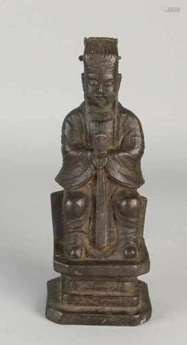 Chinese bronze Buddha on throne. No marks. Size: H 22 cm. In good condition.