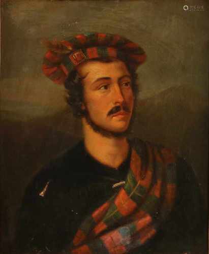 J. Lawrence Fecit 1829 English School. Scottish man with kilt. Oil on linen. Various damage. Size: