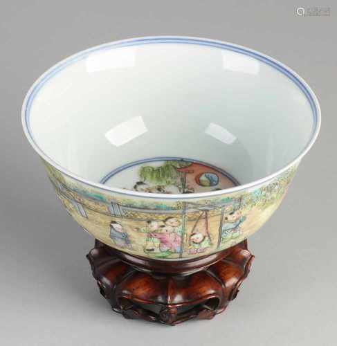 Chinese porcelain Family Rose bowl. With Chinese children playing decor. 20th century. Bottom Brand.