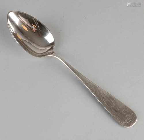 Silver spoon Jugendstil café with hand carving, flower and text back stem 