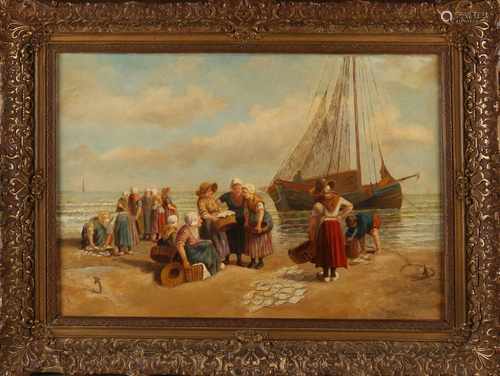 Henrie Jacques Baurce 1826-1899 fisherwomen on the beach to catch sort oil on canvas 50x70 cm in