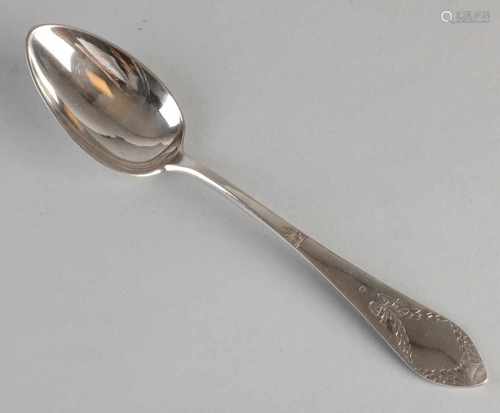 Silver spoon Jugendstil café with hand carving, garland and text back stem. Anno 1911. Signed H.