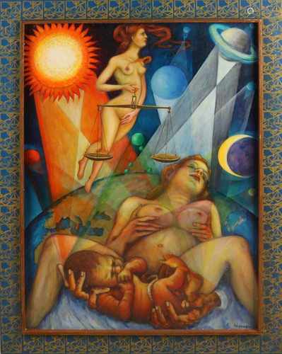 Erich Lermer. 1924 - 2008 German School. Cosmic Prägung. Oil paint on panel. Size: 100 x H B 75