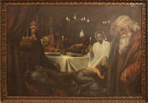 Edouard Houbolt, 1935. 1885 - 1954. religious representation with figures by candlelight. Oil on