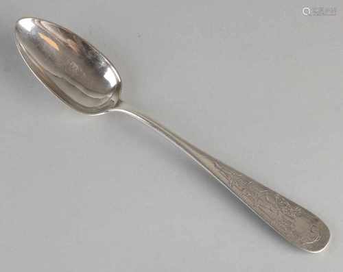 800/000 Silver spoon Jugendstil café with beautiful floral hand engraving and text back stem.