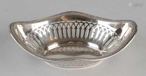 German 800/000 silver bonbon basket. Lace sawn with bars, folded down upper edge with cables.