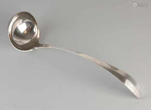 Opdienlepel silver, 800/000, Empire style, with round tip and dipper handle with monogram engraving.