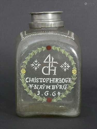 Vierkantflasche mit Kranzdekor / A square bottle with