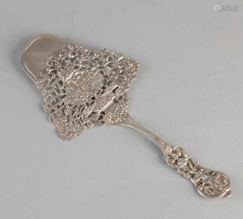 Beautifully 835/000 silver cake server with cutaway handle and picture shepherd with staff in hand