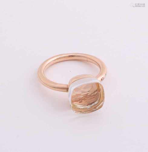 Rose gold ring, 585/000, with colorless topaz. Bolle ring with a pincushion-shaped cut topaz,