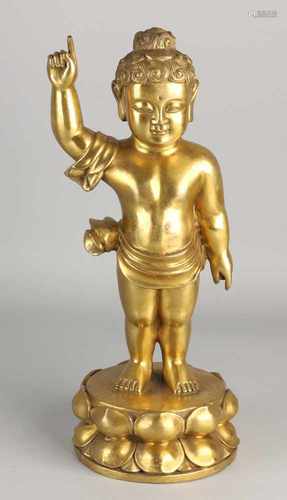 Large Chinese bronze Buddha in lotus. 21st century. Size: H 38 cm. In good condition.