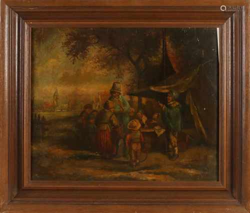 Unsigned. 19th century. Figs at marskramer. Oil paint on panel. Verso geparketteerd. Size: 40 x H, B