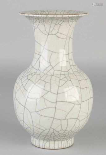 Chinese porcelain vase crackled celadon glaze. Bottom Brand. Size: 21 x 12 cm dia. In good