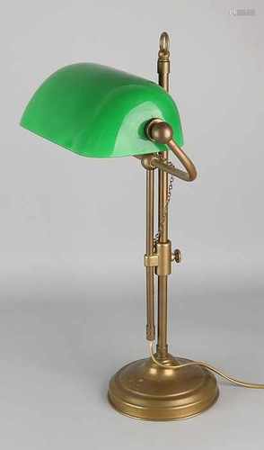 Brass desk lamp with green glass bulb camp. Adjustable in height. Second half 20th century.