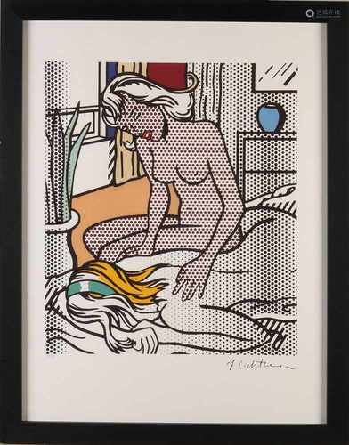 Roy Lichtenstein 1975x723-1977 watermarked certificate signed offset printing plate. Two naked women