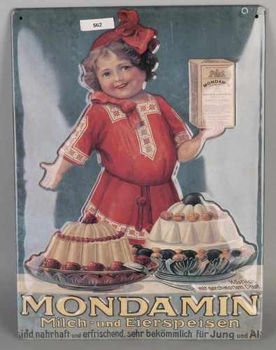 Decorative tin lithographed German advertising of Mondamin. With relief. 21st century. Size: 39 x H,