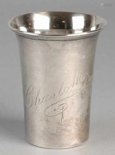 Silver Children cup, 833/000, with flared edge provided with double border. ø6,5x8,5cm. ca 62 grams.