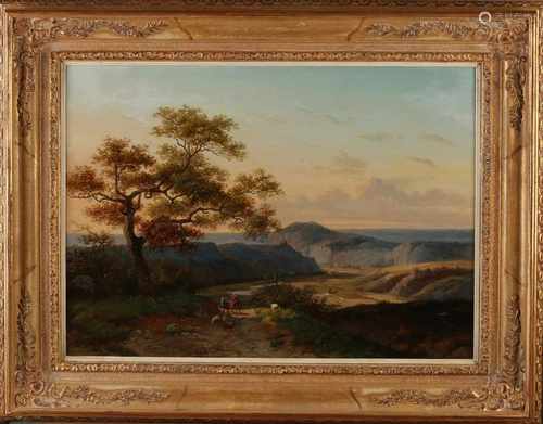 M.A. Cuckoo. 1807 - 1870 Dutch School. German landscape with figures and landscape. Oil paint on