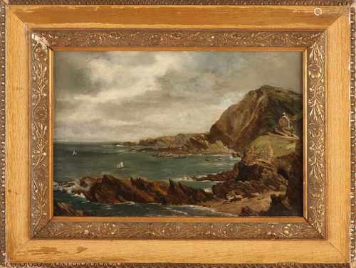 Baly, or C. J. Cobaly? 19th century. French School? Bay with boats. Oil on linen. Restoration