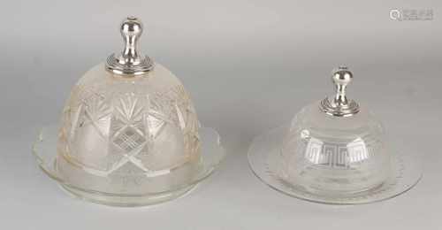 Cheese and butter jar with silver button, 833/000. Cheese dome with the impeller and the fine