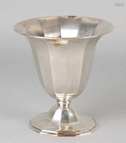 Silver vase, 833/000, twelve angular model with a slightly folded-back edge positioned on a