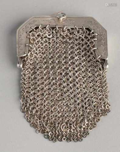 Silver anguish purse, 833/000, having a rectangular molded bracket decorated with floral