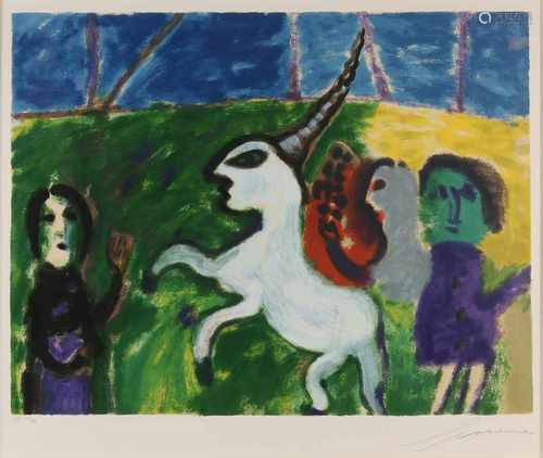 Eugene Brands. 1913 - 2002. Nr. 10/30. The unicorn, 1997. Lithography on paper. Size: 58 x H, B 68