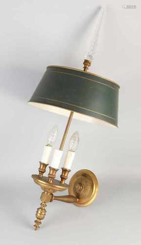 Empire style brass wall lamp three light copper painted hood with crystal top 2nd half of 20th