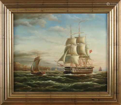 Veldman. Dutch 17th - 18th century frigate at sea. Oil on linen. Size: 50 x H, B 60 cm. In good