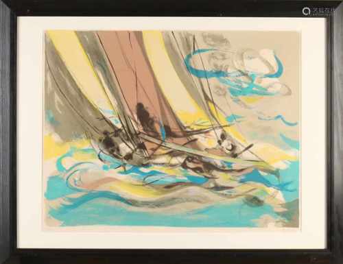 M. Mouly. French School. 1918 - 2008 Sailing boat at sea. Lithograph on paper. Size: 51 x H, B 66