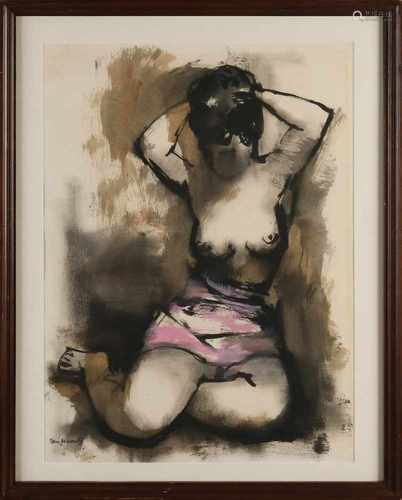 Jan Hoowij. Hengelo 1907 - California 1987. Female nude. Mixed media on paper. Size: 56 x H, B 42