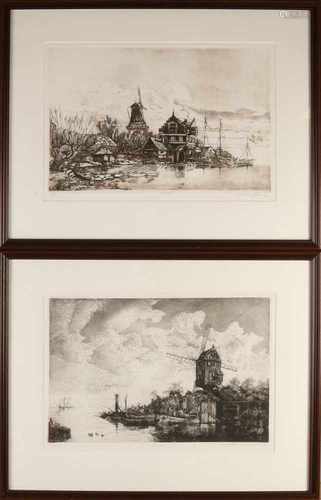 Twice etching by Jan van Rijsewijk. 1954 -. Landscapes. One time patrician. One time block mill.