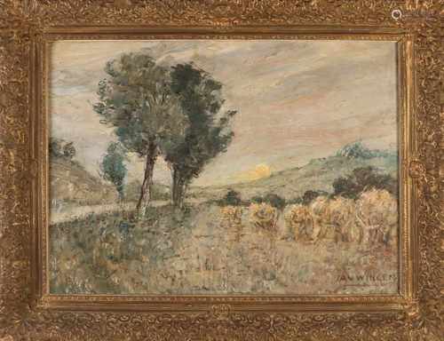 Jan Wingen. 1874 - 1956. Landscape with sheaves of corn. Oil on linen. Size: 60 x H, B 80 cm. In