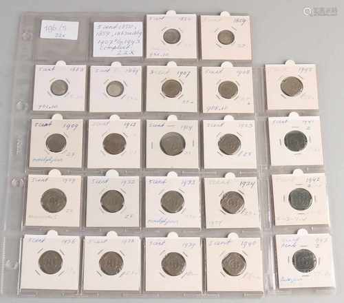 22x 5 Cent 1850, 1859, 1863, 1869 and 1907 t / m, 1943. Complete. In good condition.