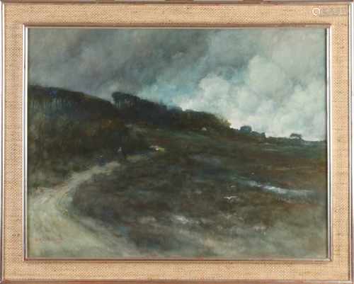 Willem Hendrik Eickelberg. 1845 - 1920. Heide Face with walkers. Watercolor on paper. Size: 48 x