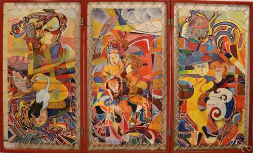 Benno Constant. Trilogy. 1995. Abstract-figurative. Cost: Fl. 10,000 = Acrylic on canvas. Size: