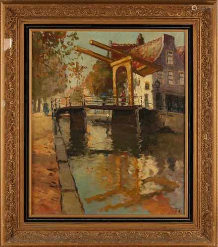 C. Brown Jr. 1901 - 1974. Dorpsgezicht with moat and drawbridge. Oil on linen. Size: 60 x H, B 50