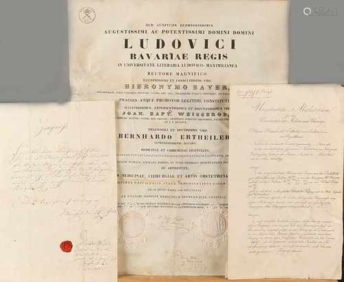 Three antiquarian German university charters with lax temples 1837. Medicine by name. 1.