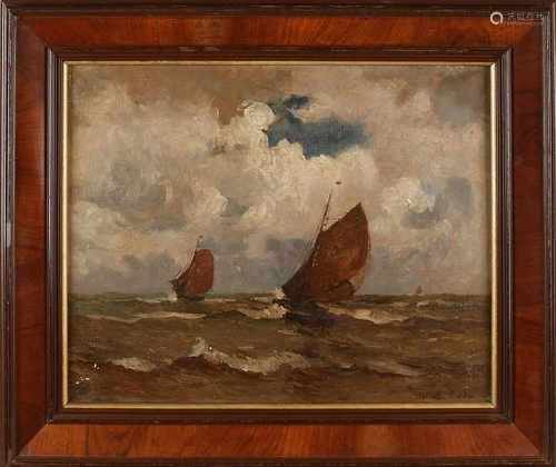 Germen Grobe. 1857 - 1938 German School. Fishing boats on the high seas. Oil on linen. Size: 40 x H,