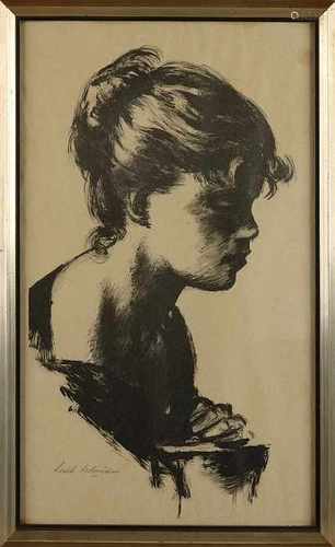 Sierk Schröder. Handsigned. Girls portrait. Black ink on paper. Size: 45 x H, B 28 cm. In good