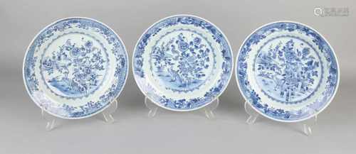 Three 18th century Chinese porcelain Queng Lung signs bird / floral decoration. Two signs her lines.