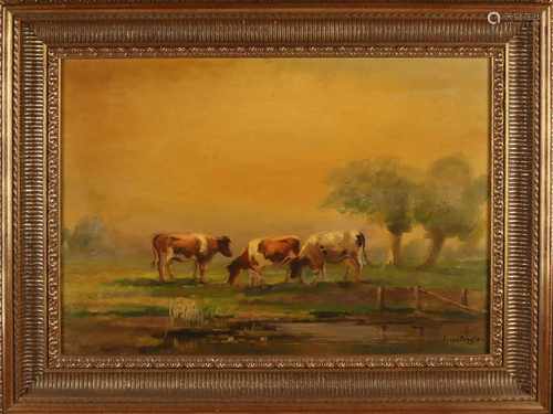 Jaap van Kregten. Enschede. 1878 - 1967. Landscape with cows. Oil on linen. Dimensions: H 50 x W