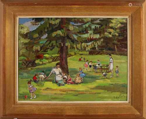 E. Gutzeit. 1900 - 1995 German School. Face park with children playing. Oil on linen. Size: 45 x