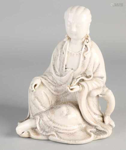 Chinese porcelain Blanc de Chine Quan Yin figure with crackle glaze. Marked on back. Size: H 18