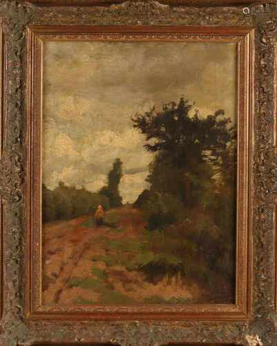 P. P. Schiedges. 1860 - 1922. Zandpad with walker. Oil on linen. Size: 49 x H, B 36 cm. In good