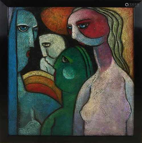 Theo Mackaay. 1950. Four women. Oil on linen. Dimensions: H 97 x W 85 cm. In good condition.