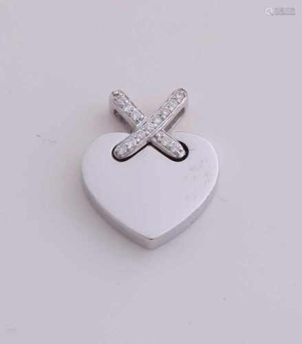 White gold heart pendant, 750/000, with diamond. Tight pendant in the shape of a flat occupied heart